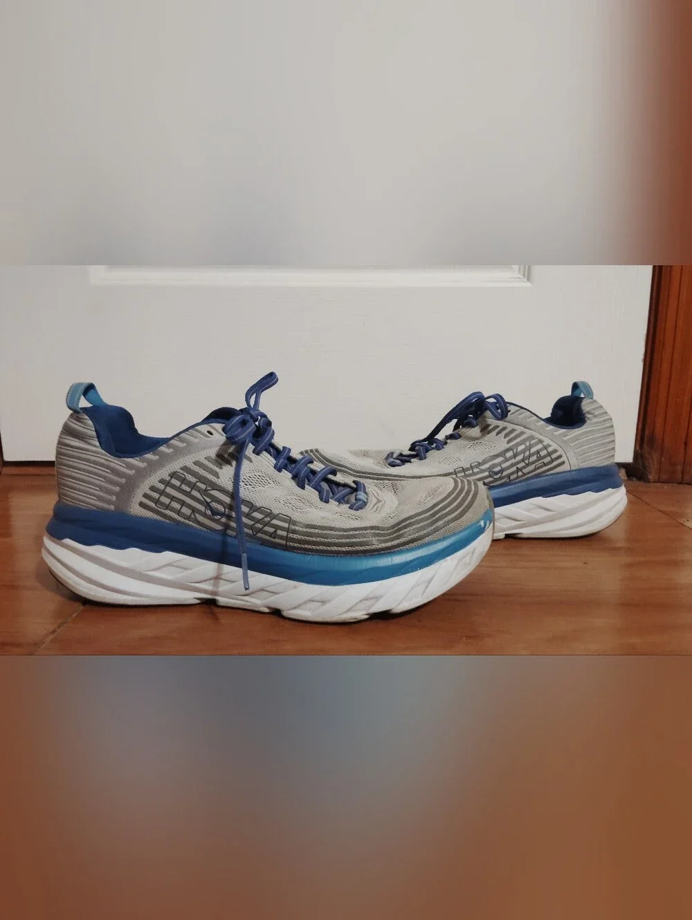 Hoka One One Bondi 6 Vapor Blue Frost Gray Shoes Mens Size 10.5 2E Wide